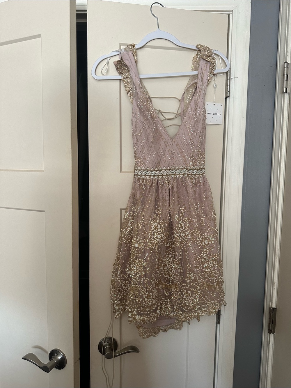 Hello Molly Beaded Mauve Party Dress with Gold Embellishments
